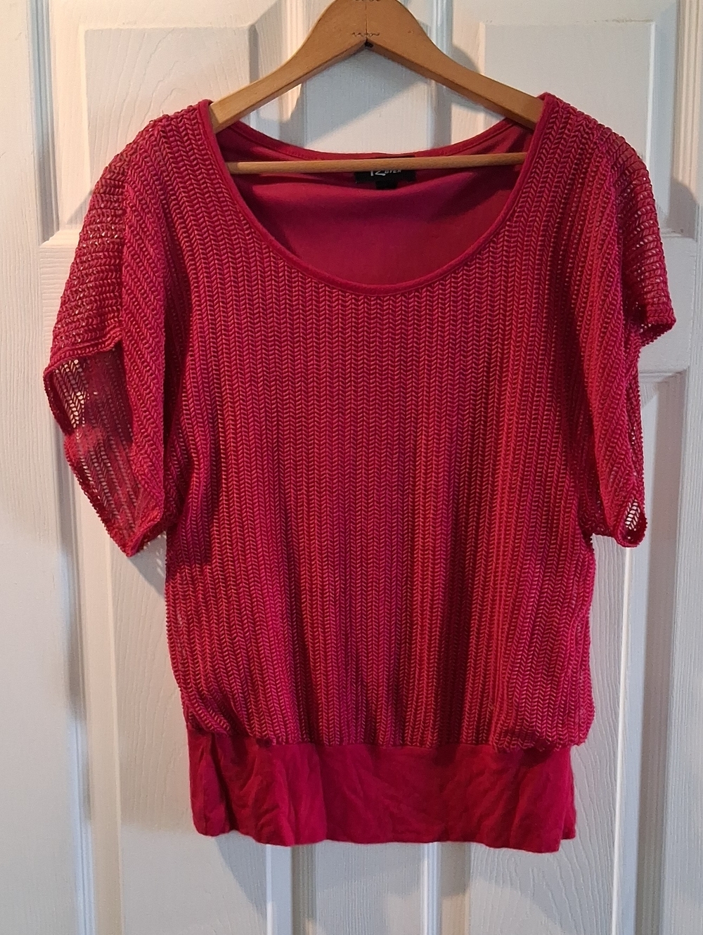 Pink Short-Sleeve Knit Overlay Top - Unbranded